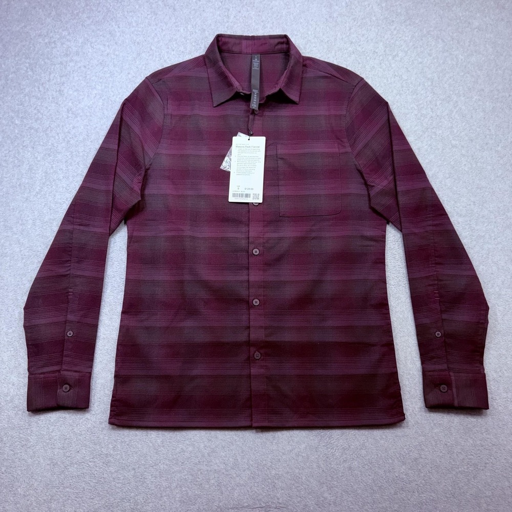Lululemon Masons Peak Flannel Shirt Mens Small Burgundy Plaid Long Sleeve Button